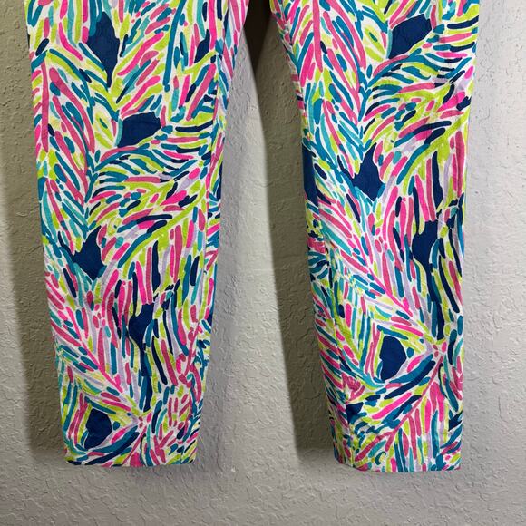 LILLY PULITZER Pants 8 Kelly Textured Ankle Length Skinny Indigo Palm Reader - Picture 6 of 13